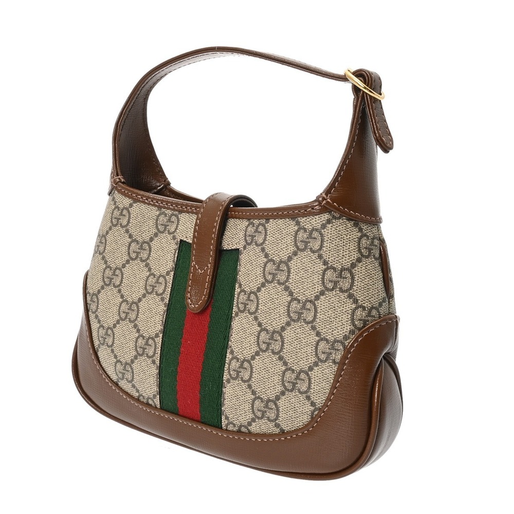 Gucci GG Beige Shoulder Supreme Tan Leather Bag Ebony Canvas Jackie